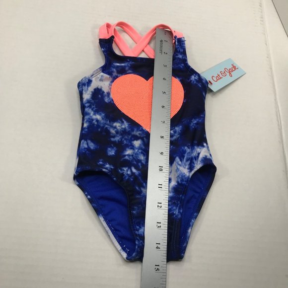 Cat And Jack Girl's Size 12 Month One Piece Swim Suit Blue Tie Dyed New With Tag - Picture 10 of 12
